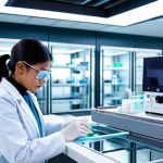 A cutting-edge 3D bioprinter actively constructing a complex bio-engineered organoid, showcasing delicate layers of bio-ink forming a futuristic tissue structure. The scene is set in a sterile, brightly lit laboratory with advanced scientific equipment. A professional female scientist, fully clothed in a clean lab coat and safety glasses, stands nearby, observing the process with a focused, professional expression. The background features blurred, modern lab stations. Perfect anatomy, correct proportions, natural pose, well-formed hands, proper finger count, safe for work, appropriate content, modest clothing, family-friendly, high-resolution scientific photography, futuristic aesthetic.